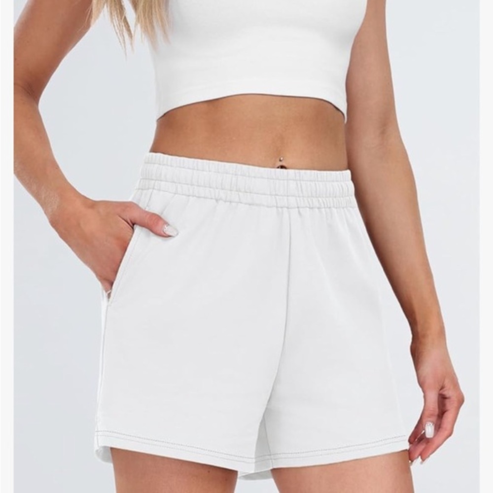 Women's Drawstring Athletic Shorts,‎ White, XL, NEW